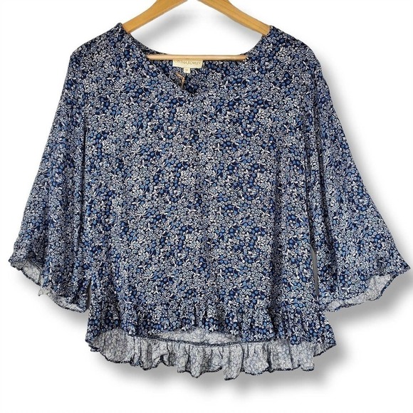 Cynthia Rowley Tops - Cynthia Rowley Floral Print Ruffled Blouse Blue Size Medium